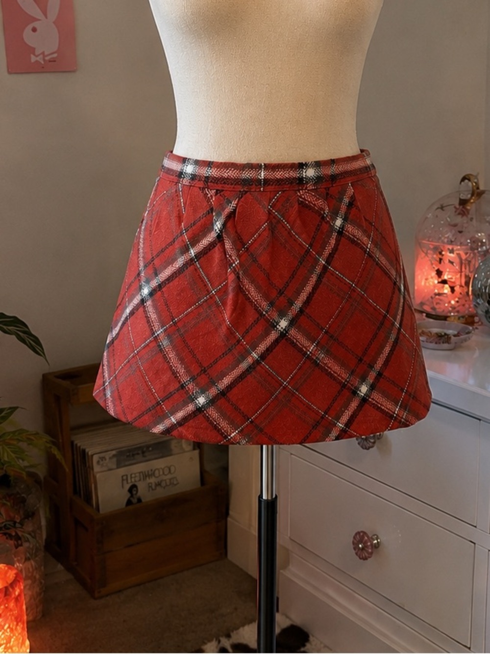 Vintage Old Navy Wool Skirt Plaid Mini SIze 10 Red 90s Y2K Academia School Girl